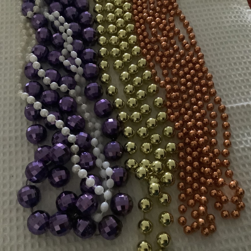 Mardi Gras type beads bright in color Light weight & fun 🤩 8 strands